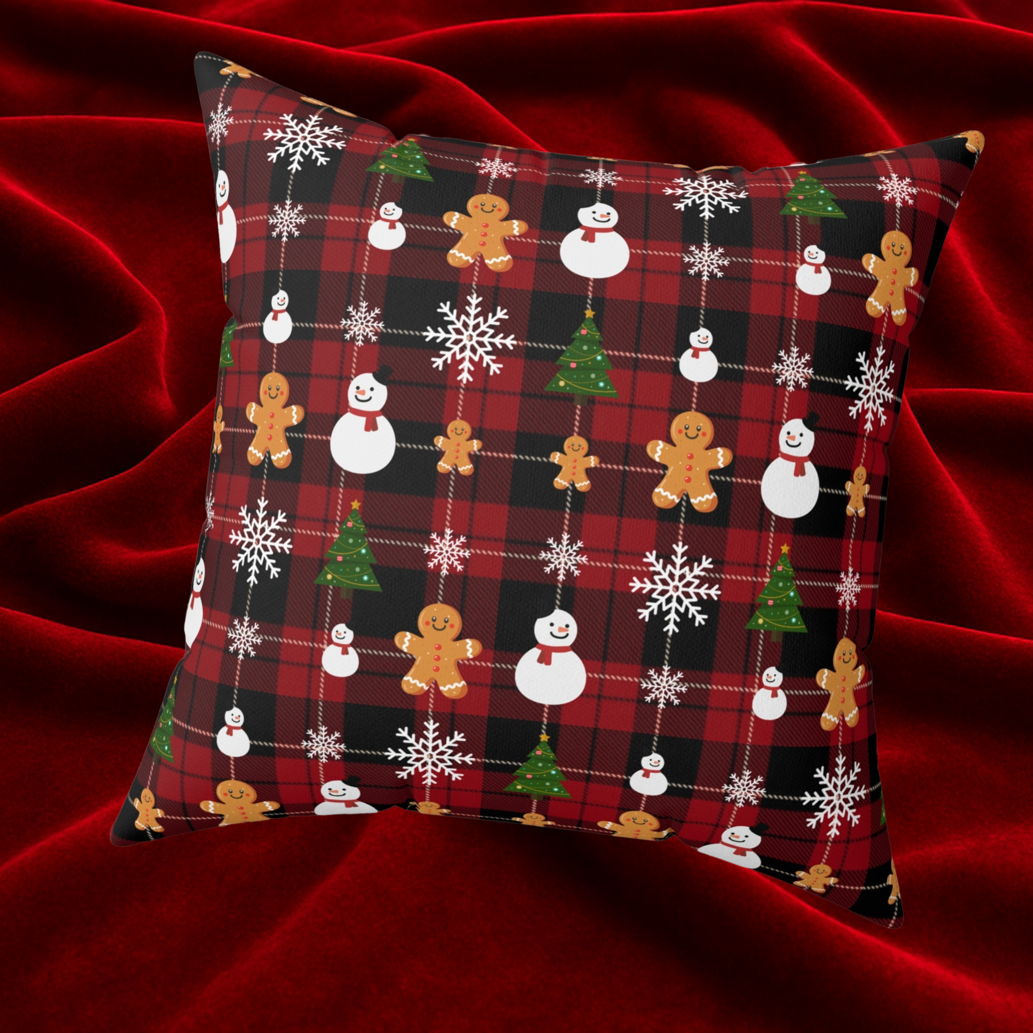 Buffalo Plaid Gingerbread Snowman Pillow | Christmas Throw Pillow