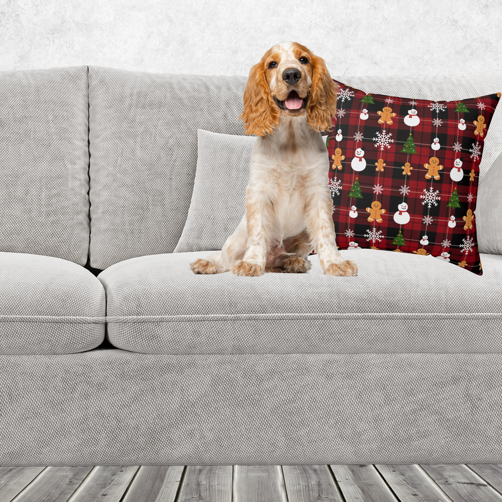 Buffalo Plaid Gingerbread Snowman Pillow | Christmas Throw Pillow