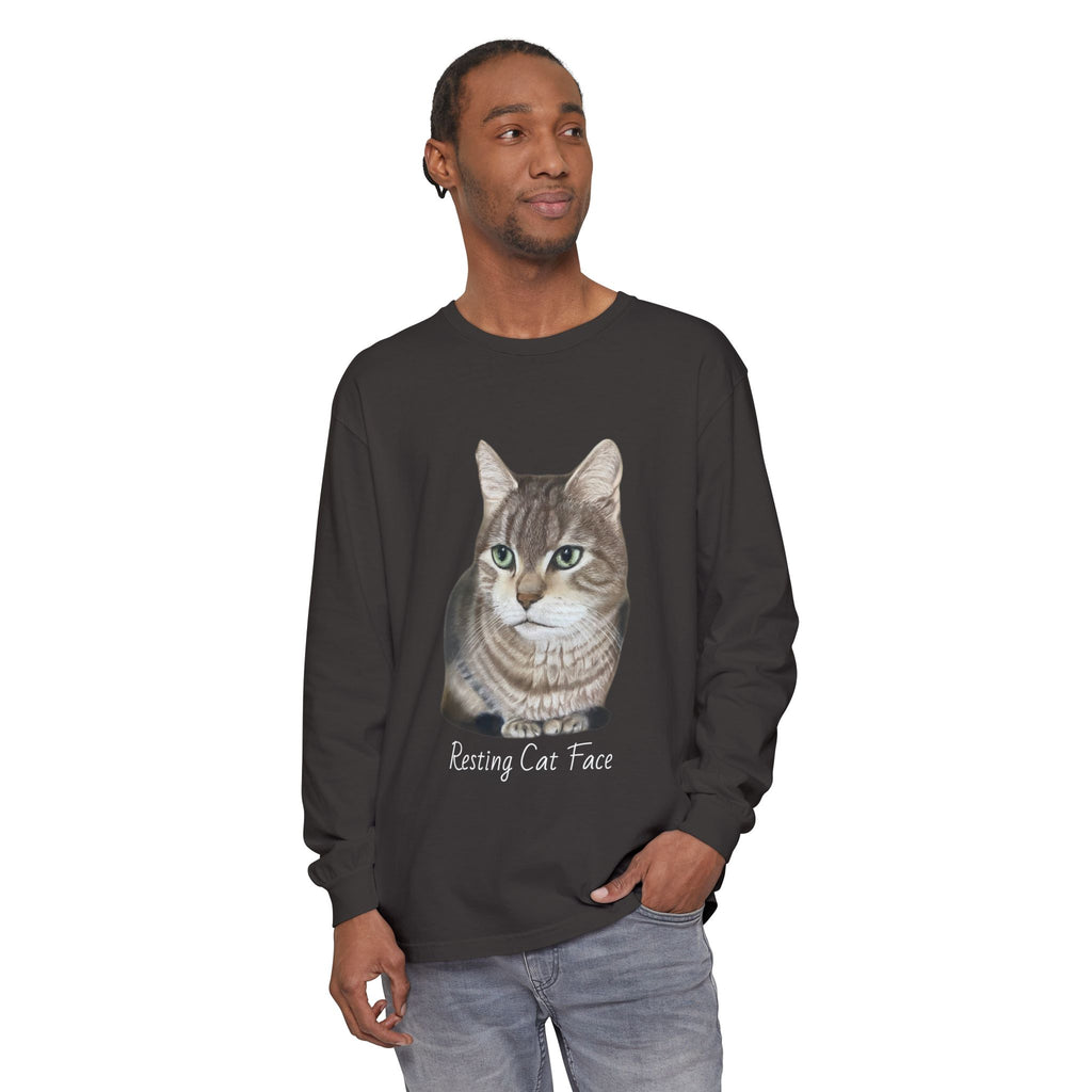 Resting Cat Face Long Sleeve T-Shirt | Soft Unisex Tee, Cat Lover Gift, Cozy Sweatshirt, Animal Lover Apparel, Cute Graphic Tee