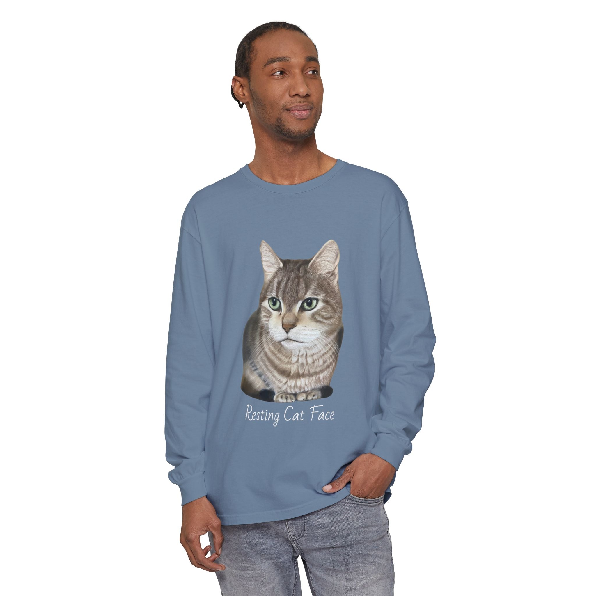 Resting Cat Face Long Sleeve T-Shirt | Soft Unisex Tee, Cat Lover Gift, Cozy Sweatshirt, Animal Lover Apparel, Cute Graphic Tee