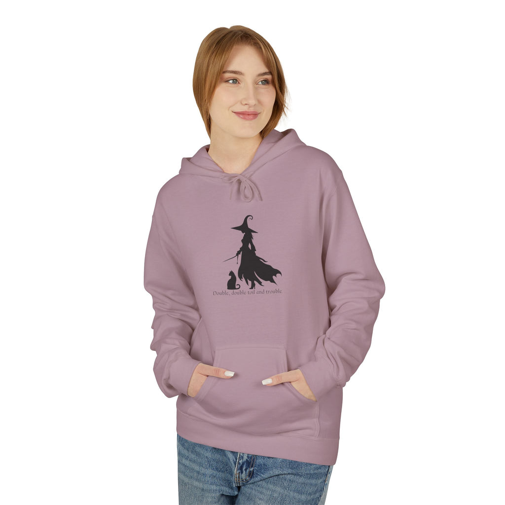 Witchy Cat Fleece Hoodie, Cozy Unisex Sweater, Perfect for Halloween, Casual Wear, Gift for Cat Lovers, Spooky Season Apparel