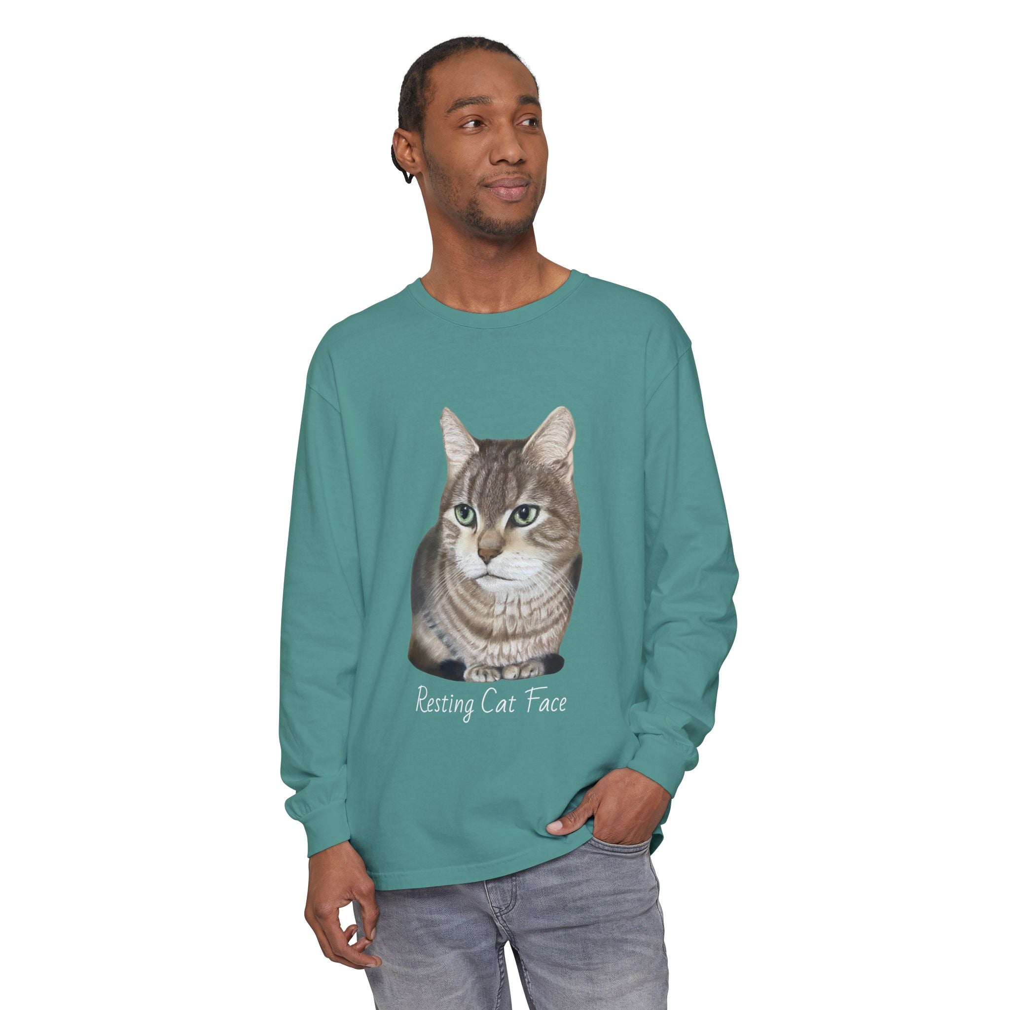 Resting Cat Face Long Sleeve T-Shirt | Soft Unisex Tee, Cat Lover Gift, Cozy Sweatshirt, Animal Lover Apparel, Cute Graphic Tee