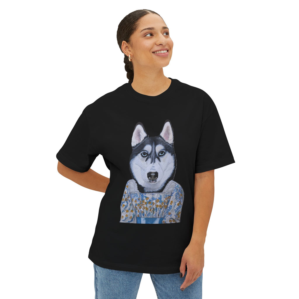 Husky Wearing Jane Austen Style Dress Graphic Tee | Unisex Oversized Tee | Dog Lover Gift | Casual Wear