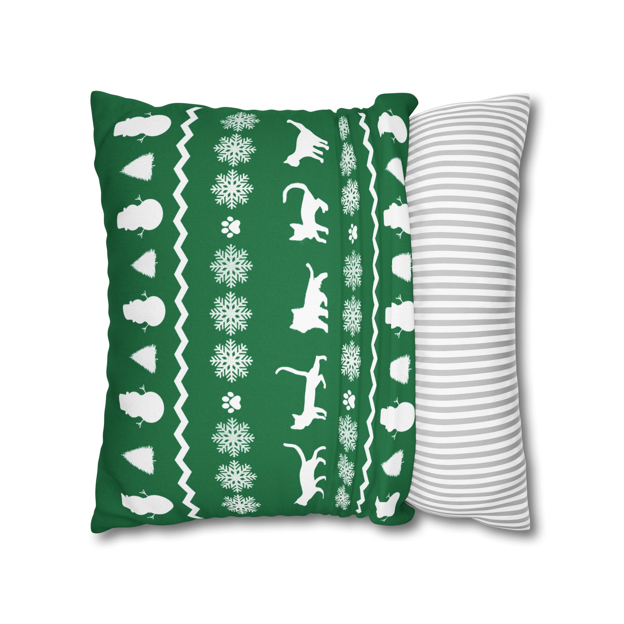 Black Cat with Red Bow Pillowcase - Green Background | Spun Polyester Square Pillowcase