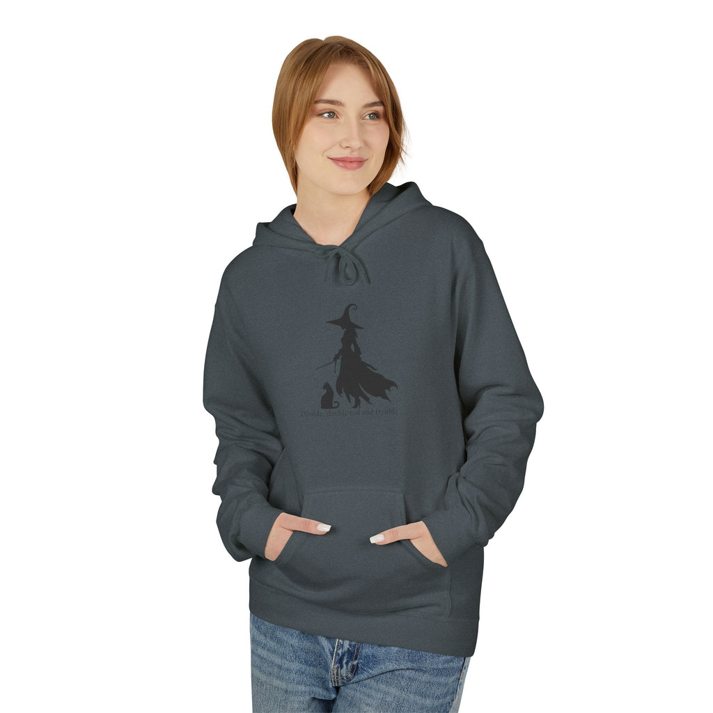 Witchy Cat Fleece Hoodie, Cozy Unisex Sweater, Perfect for Halloween, Casual Wear, Gift for Cat Lovers, Spooky Season Apparel