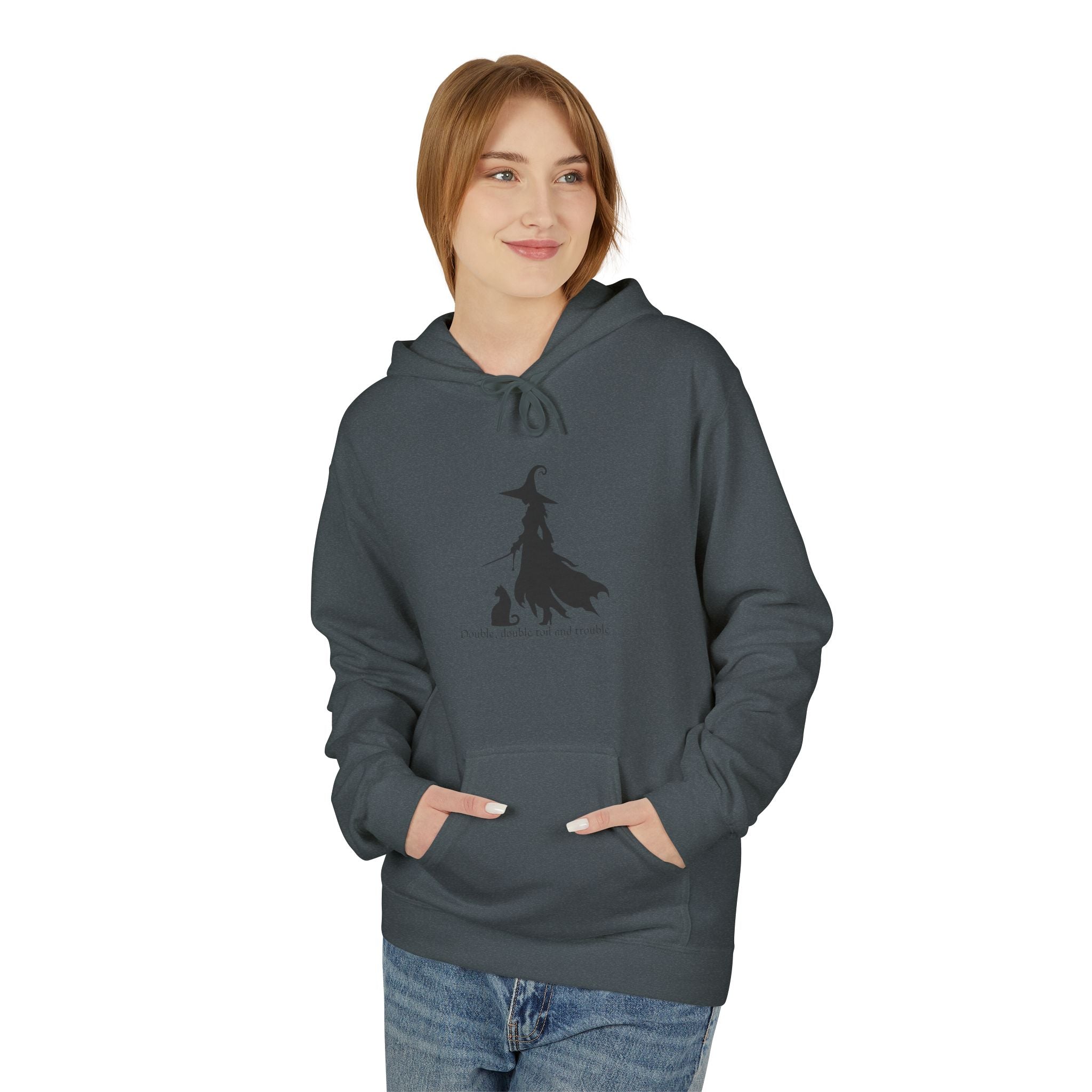 Witchy Cat Fleece Hoodie, Cozy Unisex Sweater, Perfect for Halloween, Casual Wear, Gift for Cat Lovers, Spooky Season Apparel