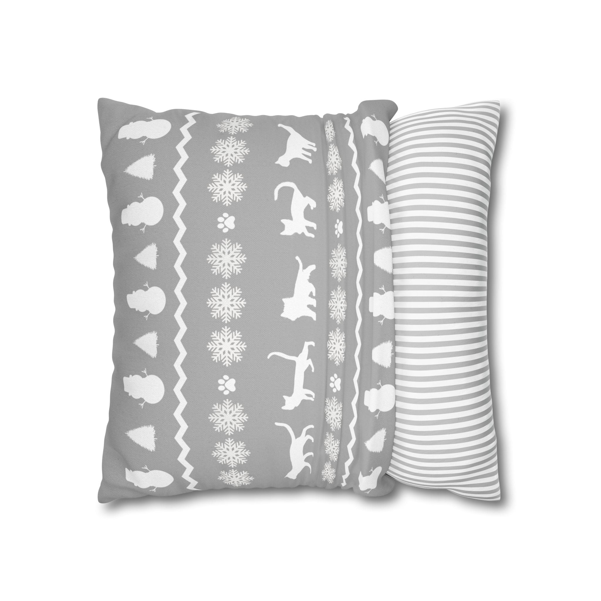 Black Cat with Red Bow Pillowcase - Gray Background | Spun Polyester Square Pillowcase