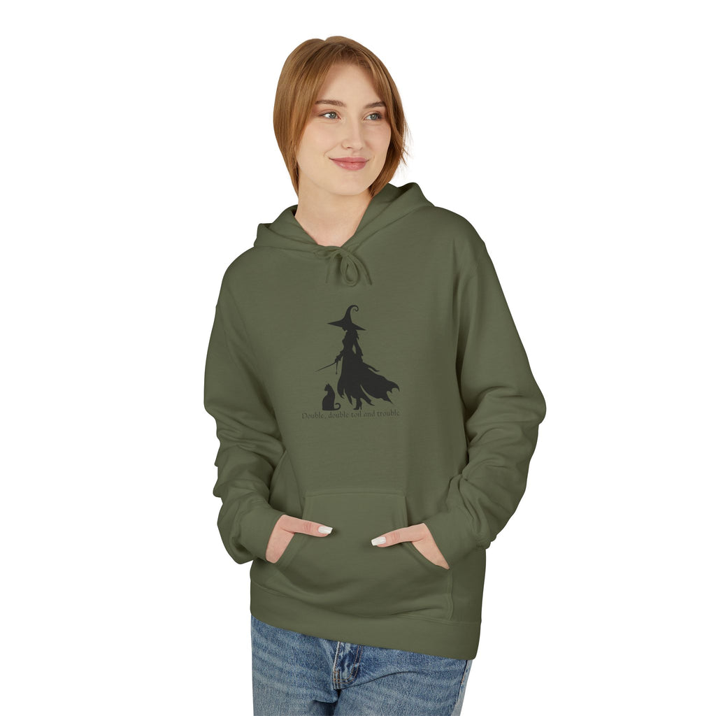 Witchy Cat Fleece Hoodie, Cozy Unisex Sweater, Perfect for Halloween, Casual Wear, Gift for Cat Lovers, Spooky Season Apparel