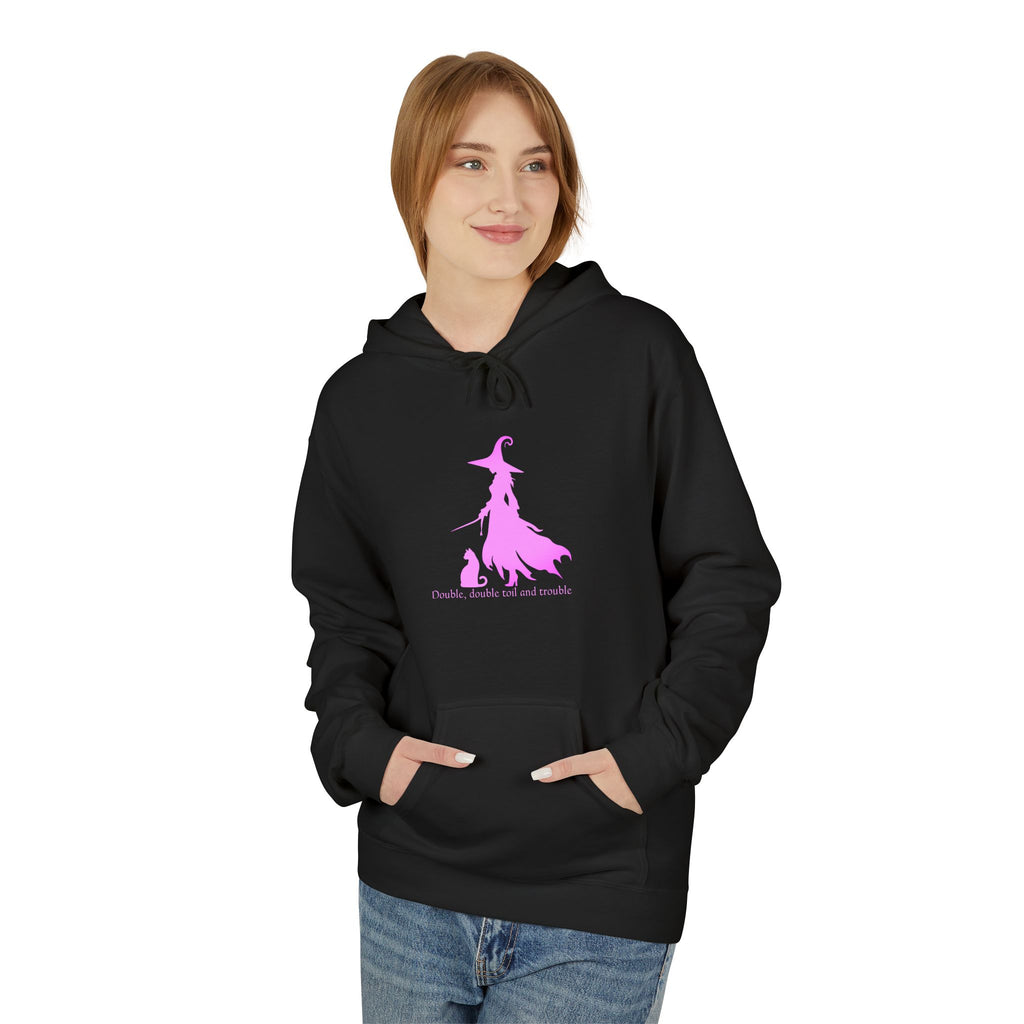 Witchy Cat Fleece Hoodie, Cozy Unisex Sweater, Perfect for Halloween, Casual Wear, Gift for Cat Lovers, Spooky Season Apparel