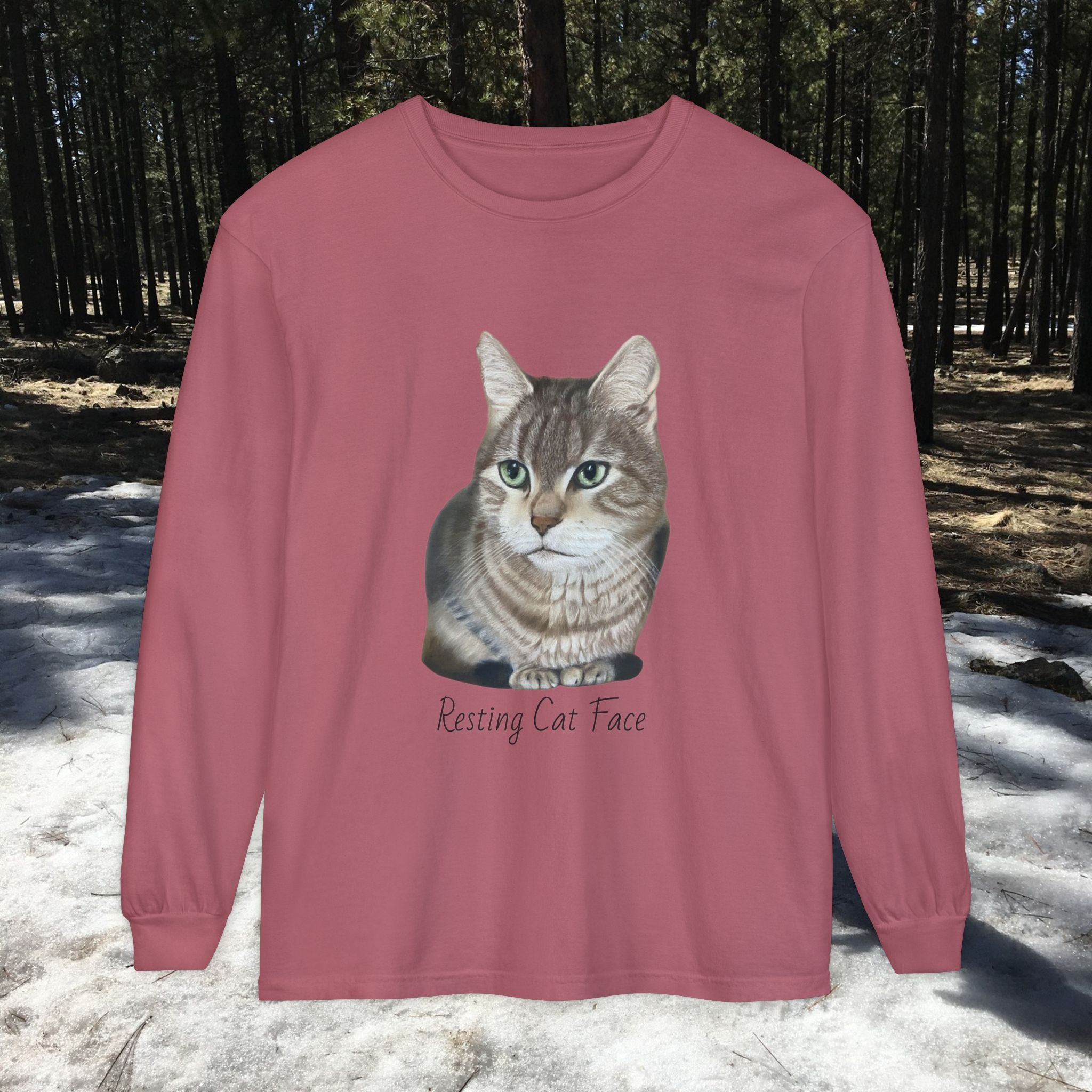 Resting Cat Face Long Sleeve T-Shirt | Soft Unisex Tee, Cat Lover Gift, Cozy Sweatshirt, Animal Lover Apparel, Cute Graphic Tee