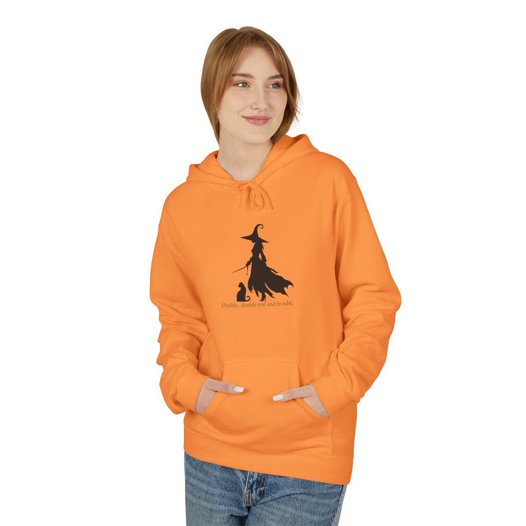 Witchy Cat Fleece Hoodie, Cozy Unisex Sweater, Perfect for Halloween, Casual Wear, Gift for Cat Lovers, Spooky Season Apparel