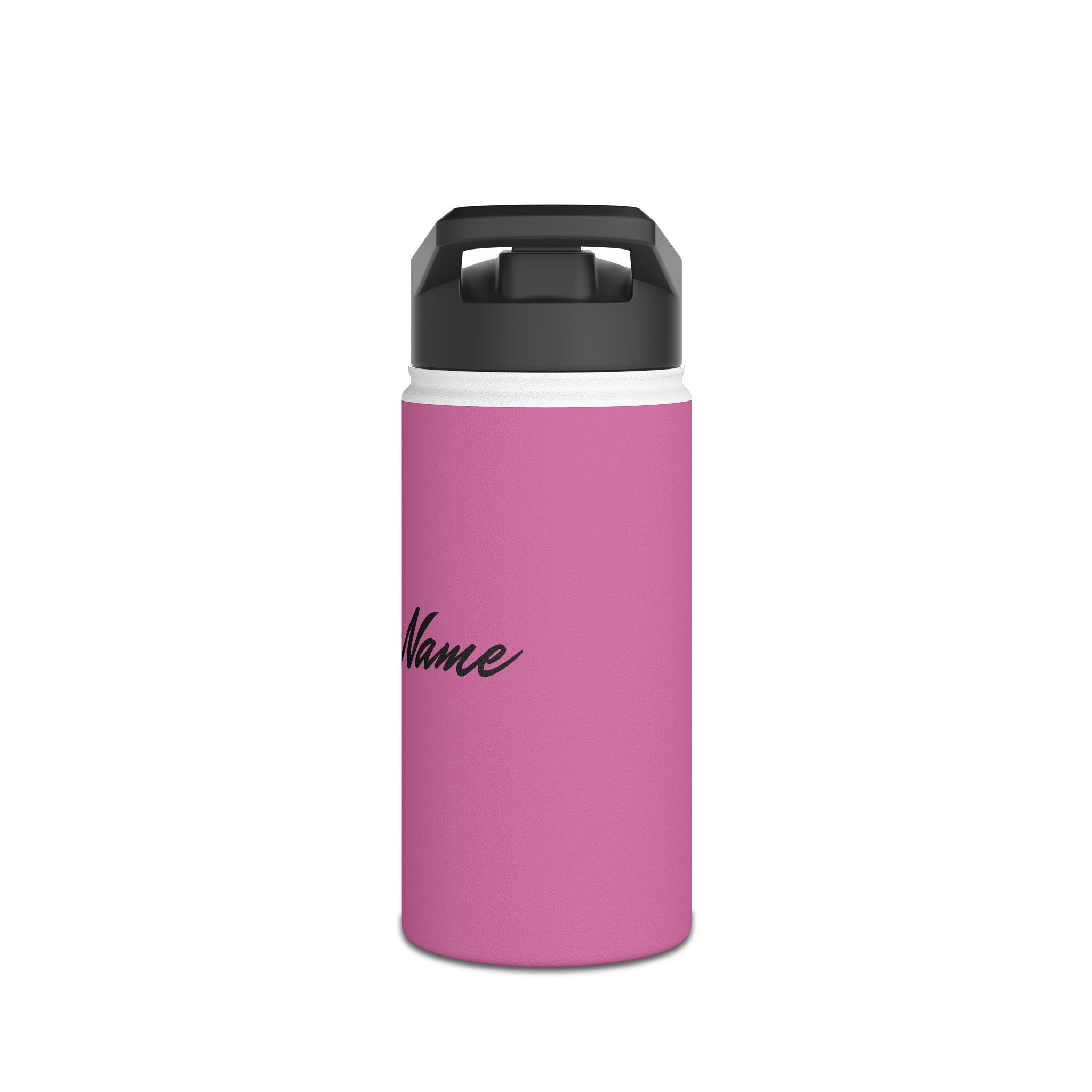 Elegant Witch and Black Cat Stainless Steel Water Bottle - Personalized Pink Travel Mug with Black Silhouettes