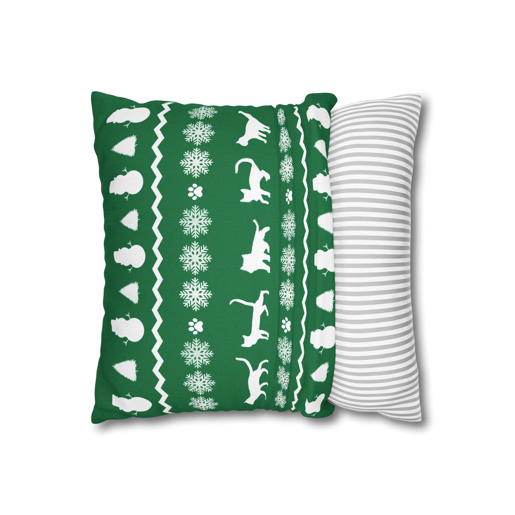 Black Cat with Red Bow Pillowcase - Green Background | Spun Polyester Square Pillowcase