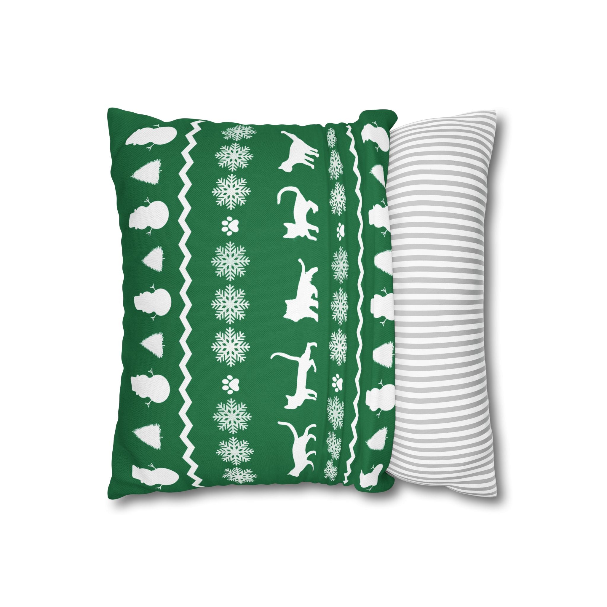 Black Cat with Red Bow Pillowcase - Green Background | Spun Polyester Square Pillowcase