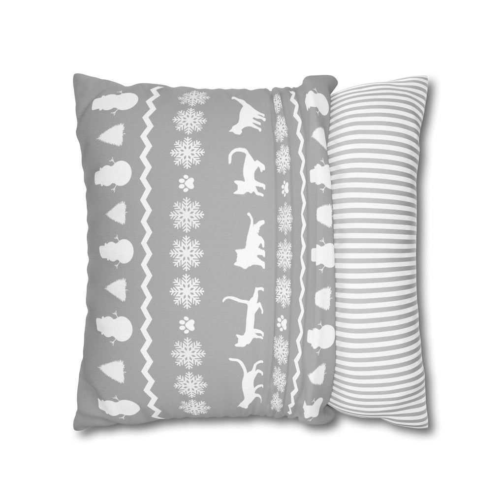 Black Cat with Red Bow Pillowcase - Gray Background | Spun Polyester Square Pillowcase