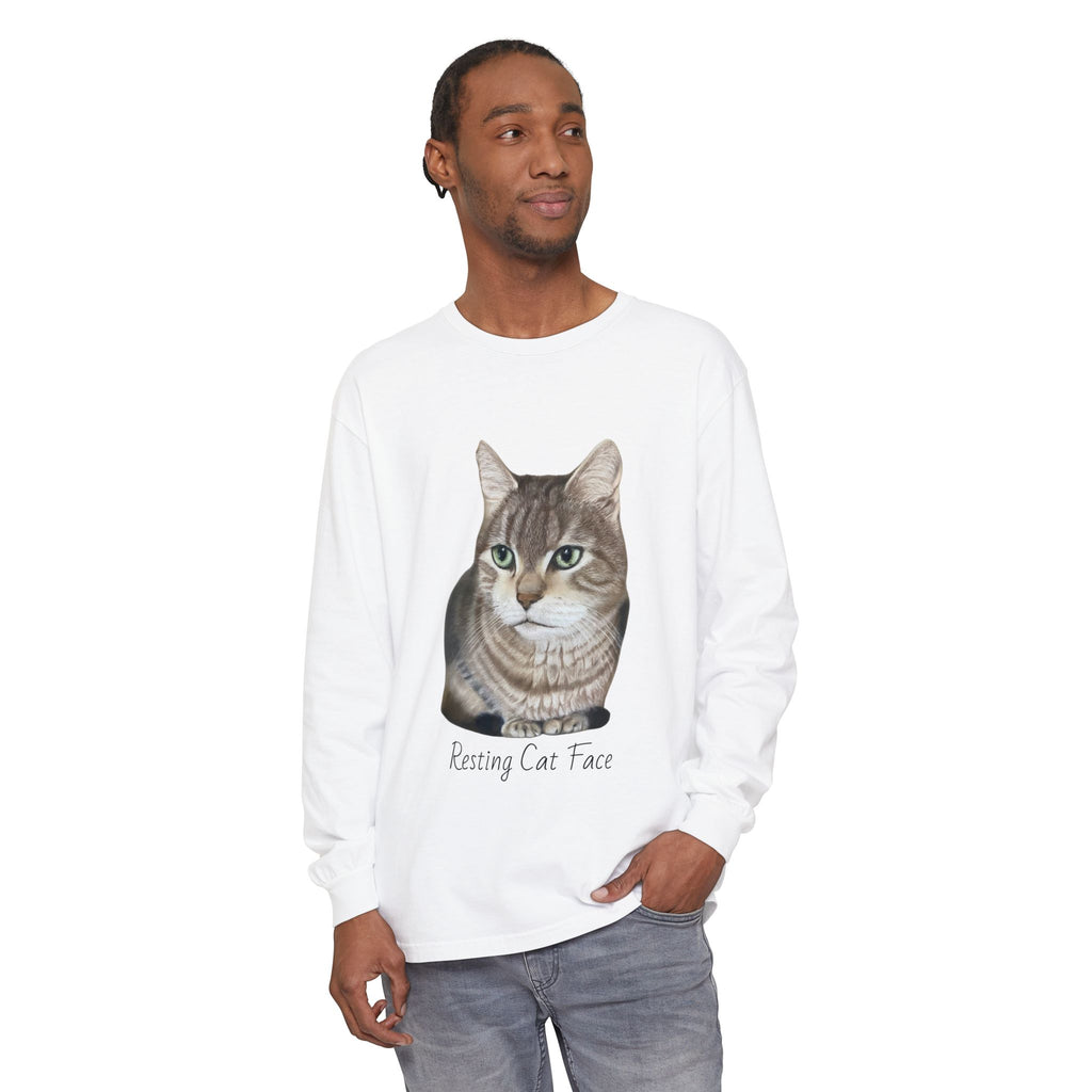 Resting Cat Face Long Sleeve T-Shirt | Soft Unisex Tee, Cat Lover Gift, Cozy Sweatshirt, Animal Lover Apparel, Cute Graphic Tee