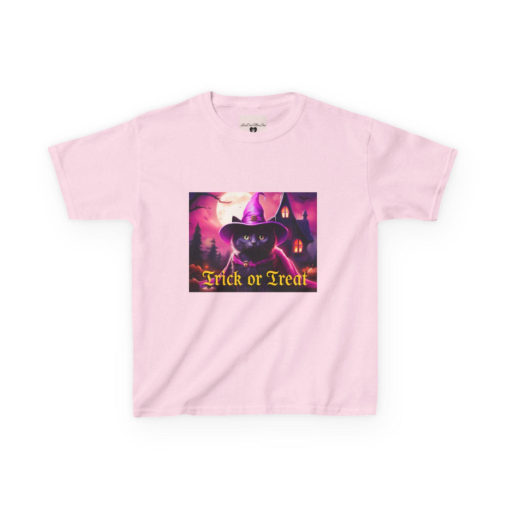 Kids Halloween Tee with Black Cat "Trick or Treat" Design for Spooky Fun