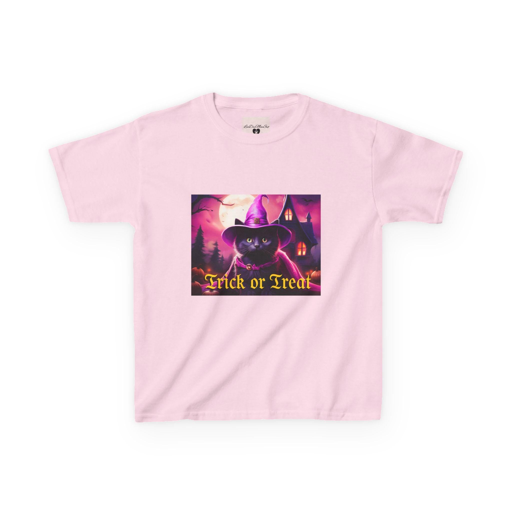 Kids Halloween Tee with Black Cat "Trick or Treat" Design for Spooky Fun