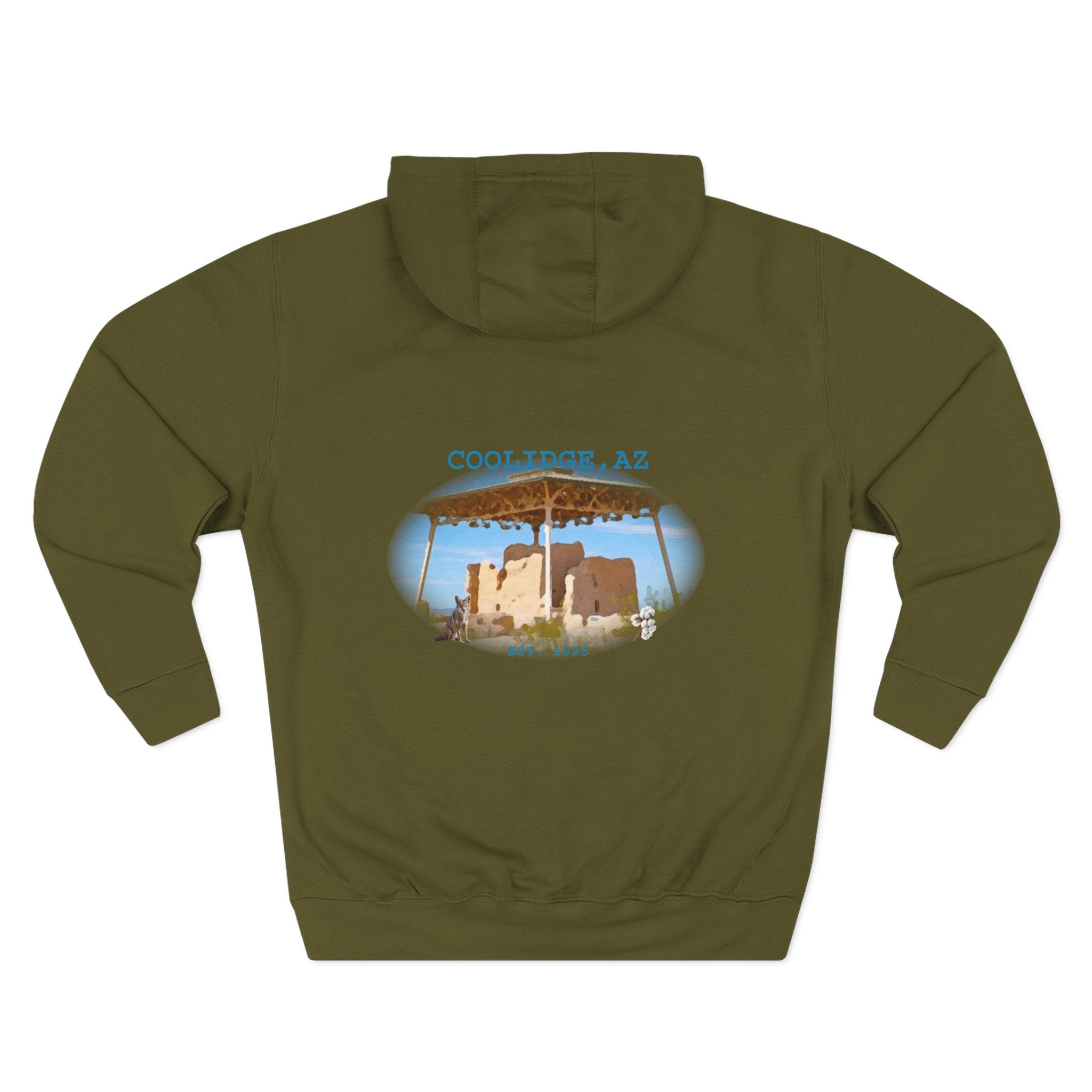 Coolidge AZ Fleece Hoodie: Arizona Star, Casa Grande Ruins