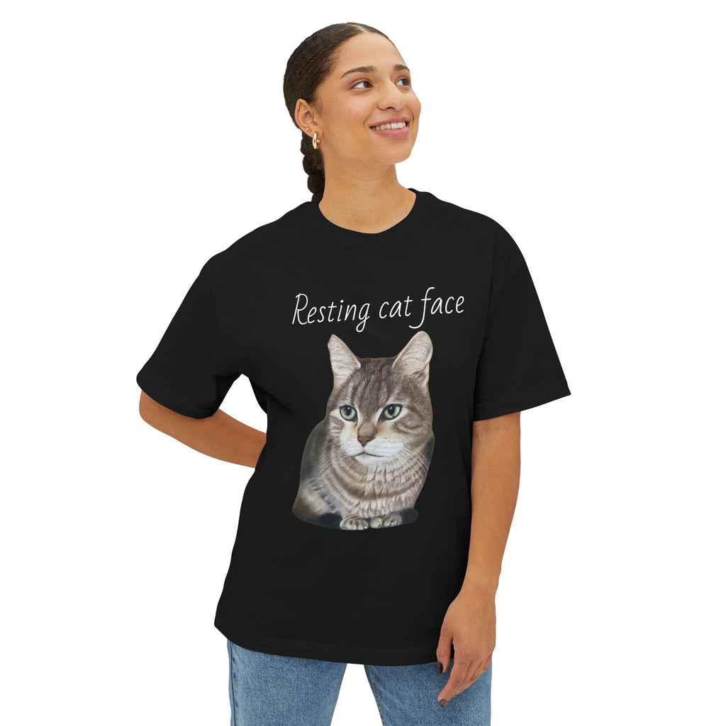 Resting Cat Face Oversized Tee, Unisex Cat Lover Shirt, Funny Pet T-Shirt, Gift for Cat Lovers, Casual Streetwear