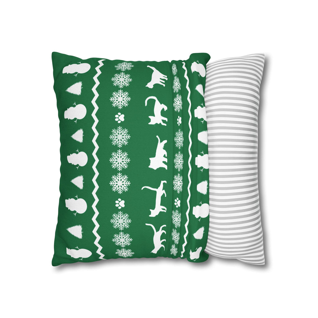 Black Cat with Red Bow Pillowcase - Green Background | Spun Polyester Square Pillowcase