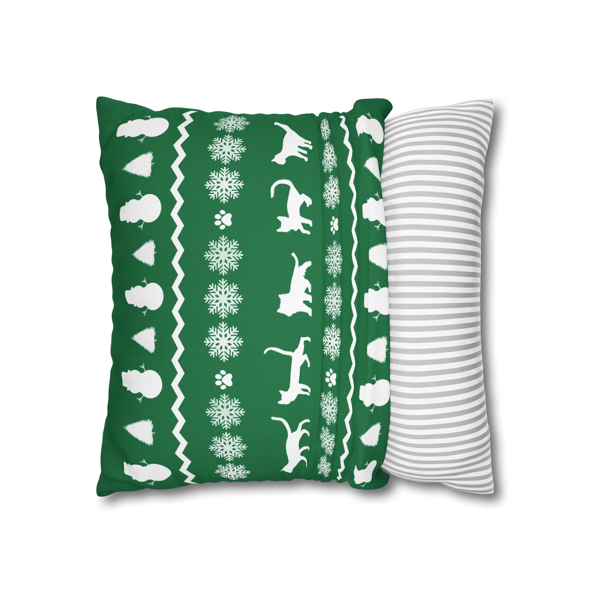 Black Cat with Red Bow Pillowcase - Green Background | Spun Polyester Square Pillowcase