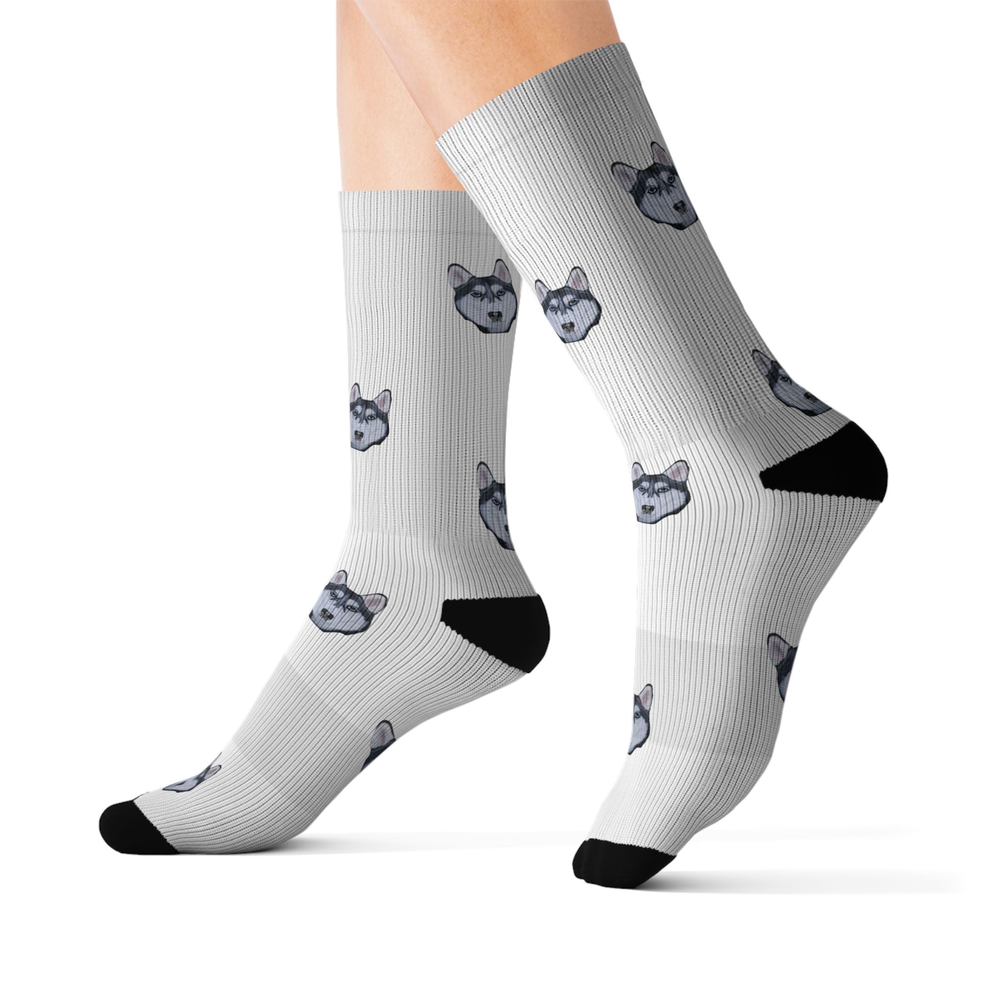Husky Print Fleece Socks: Novelty Animal Lover Gift