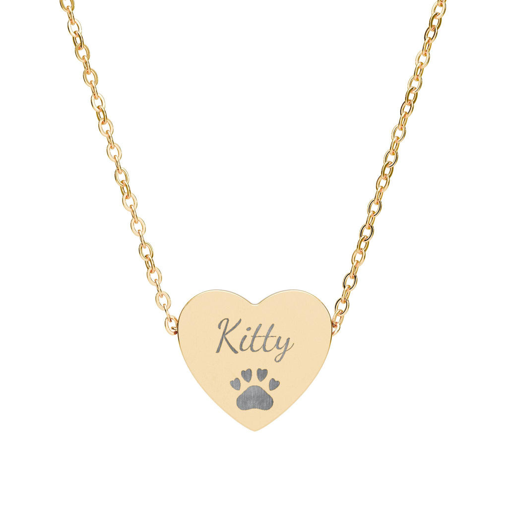 Personalized Heart Necklace (Engraving) with Paw Print