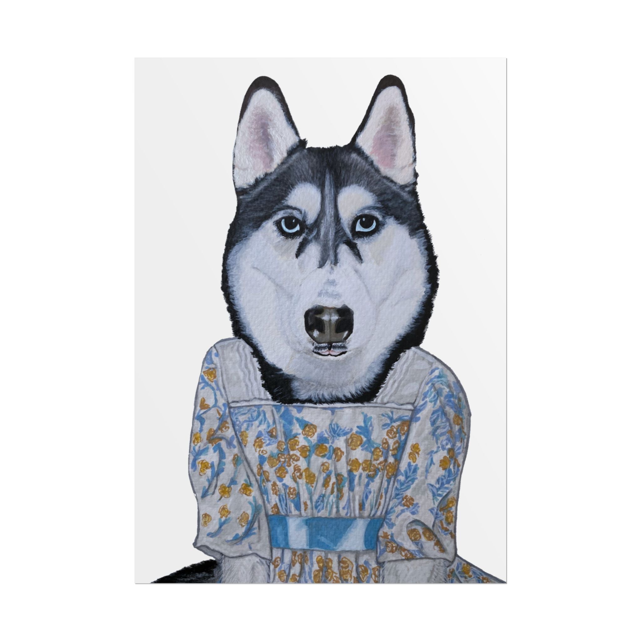 Funny Husky Wearing Jane Austen Style Regency Era-Inspired Dress Wall Poster - White Background