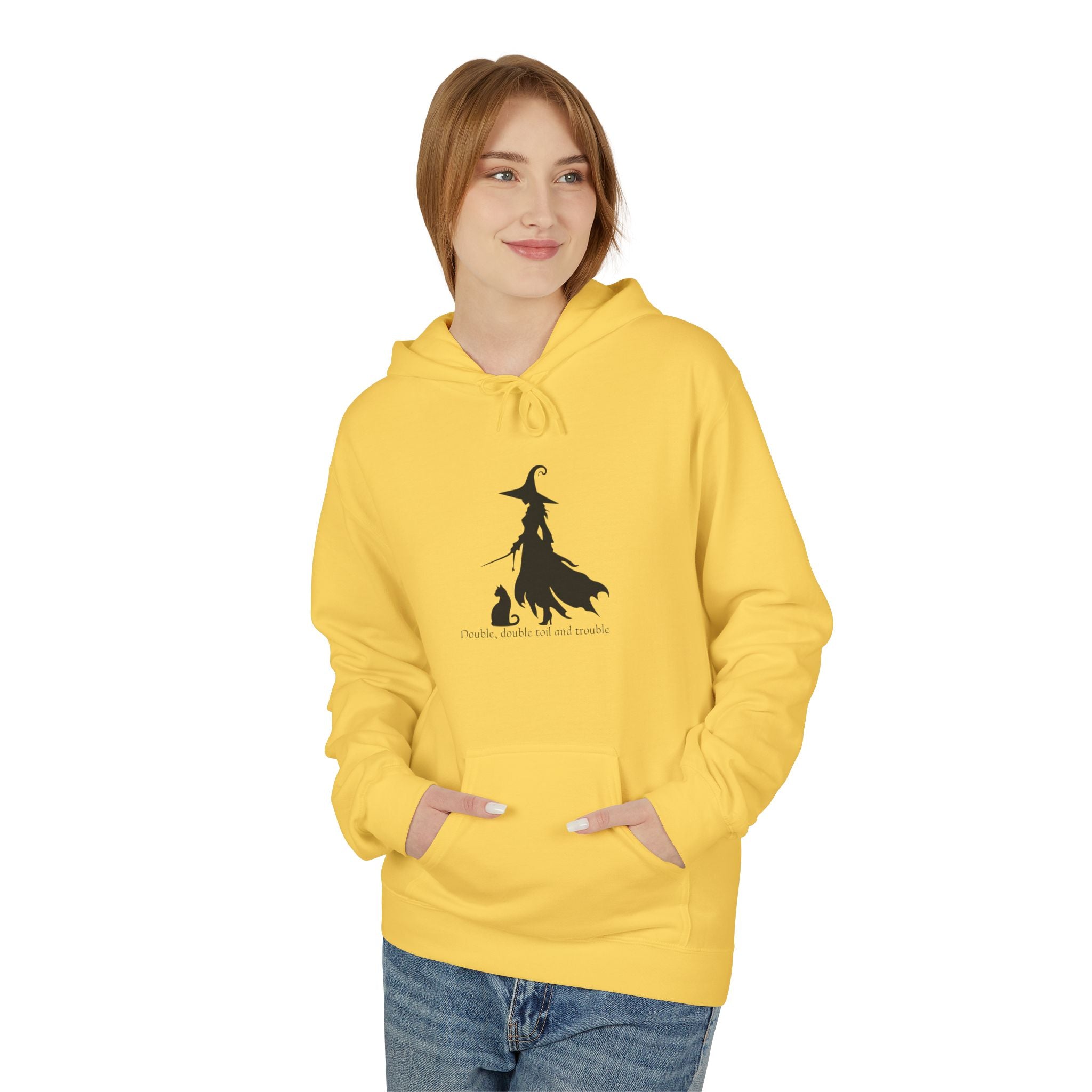 Witchy Cat Fleece Hoodie, Cozy Unisex Sweater, Perfect for Halloween, Casual Wear, Gift for Cat Lovers, Spooky Season Apparel