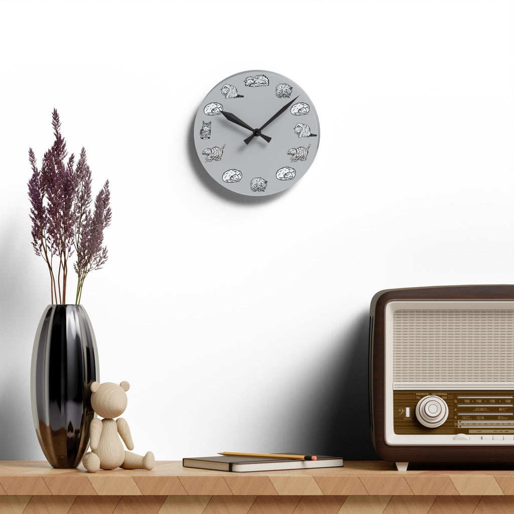 Gray Cat Wall Clock, Whimsical Nursery Decor, Acrylic Clock