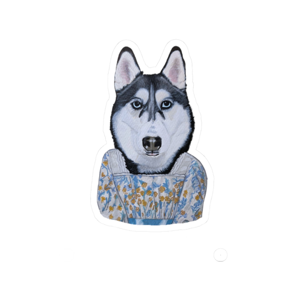 Funny Husky Wearing Jane Austen Style Dress Kiss-Cut Sticker