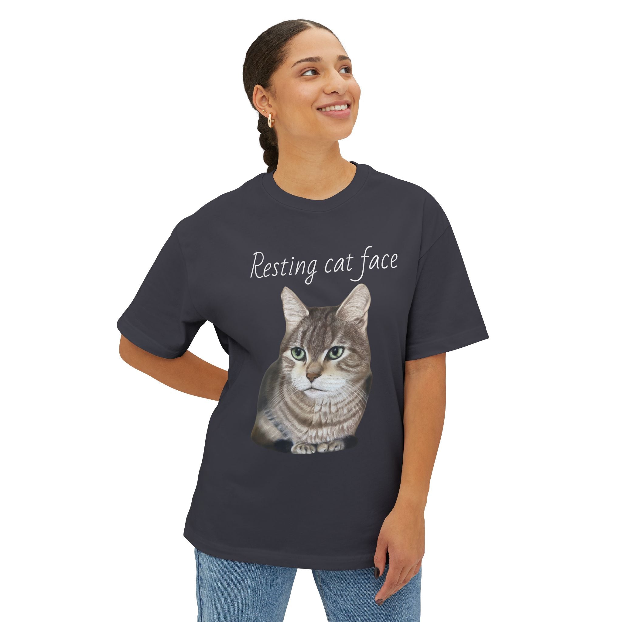 Resting Cat Face Oversized Tee, Unisex Cat Lover Shirt, Funny Pet T-Shirt, Gift for Cat Lovers, Casual Streetwear