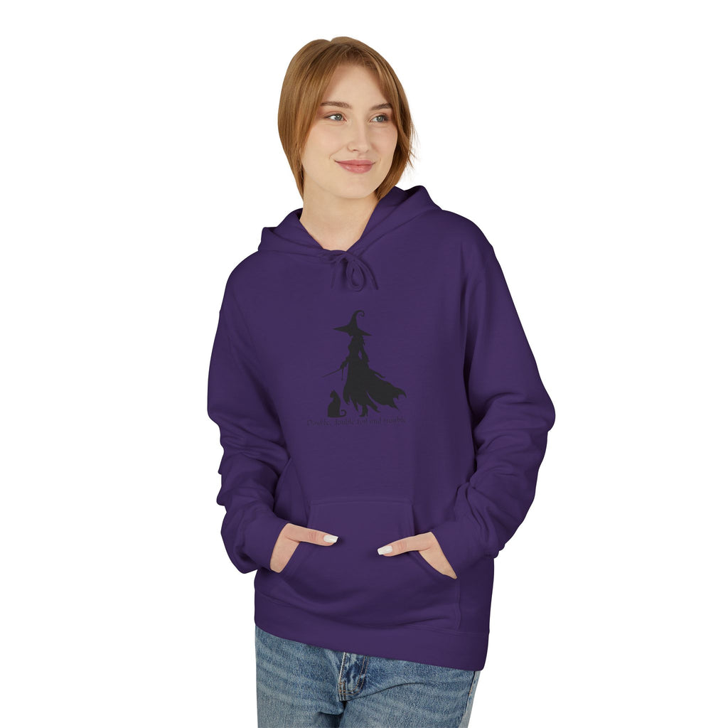Witchy Cat Fleece Hoodie, Cozy Unisex Sweater, Perfect for Halloween, Casual Wear, Gift for Cat Lovers, Spooky Season Apparel