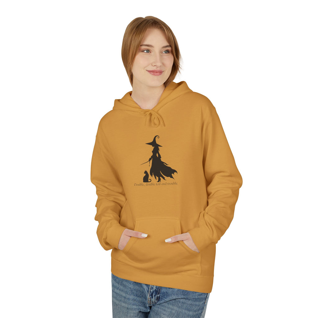 Witchy Cat Fleece Hoodie, Cozy Unisex Sweater, Perfect for Halloween, Casual Wear, Gift for Cat Lovers, Spooky Season Apparel