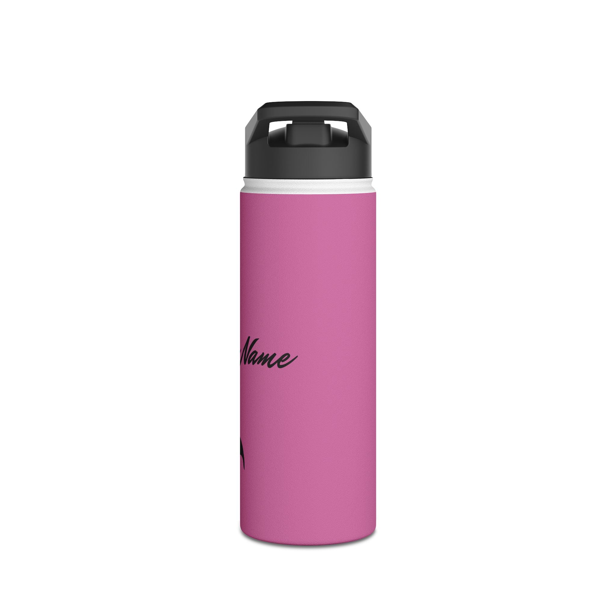 Elegant Witch and Black Cat Stainless Steel Water Bottle - Personalized Pink Travel Mug with Black Silhouettes