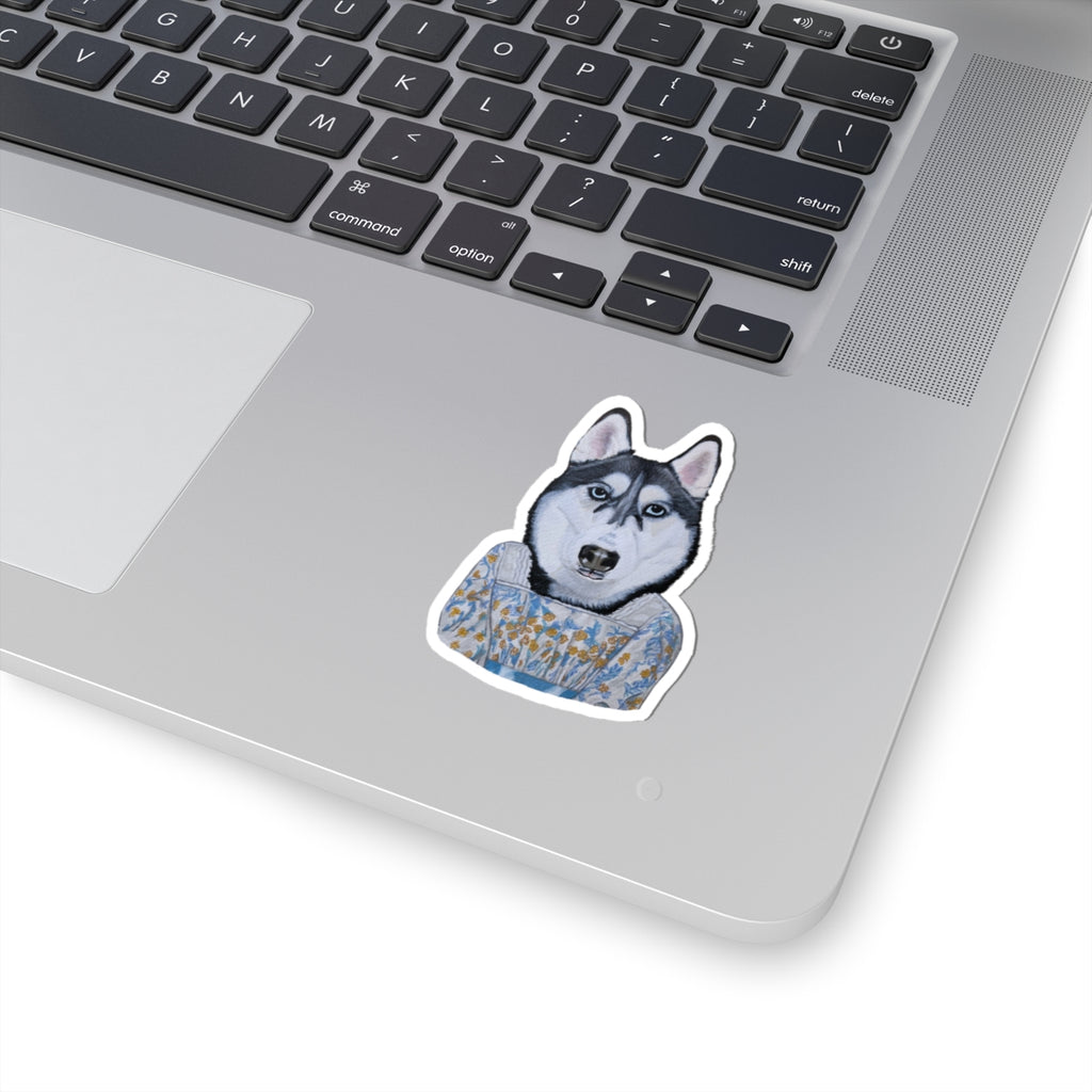 Funny Husky Wearing Jane Austen Style Dress Kiss-Cut Sticker