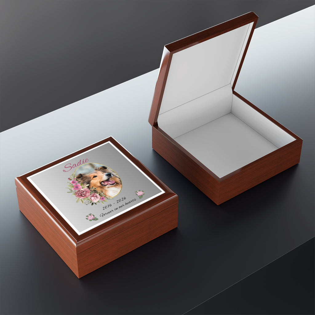 Personalized Pet Memorial Jewelry Box – Custom Dog or Cat Portrait Keepsake Gift for Pet Loss