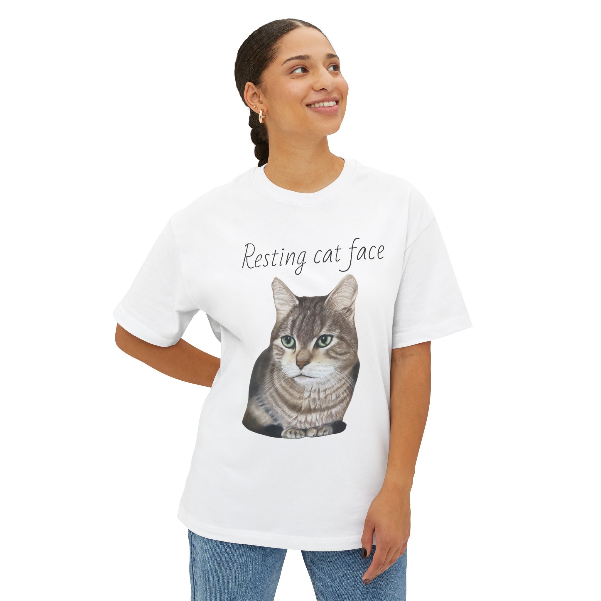 Resting Cat Face Oversized Tee, Unisex Cat Lover Shirt, Funny Pet T-Shirt, Gift for Cat Lovers, Casual Streetwear
