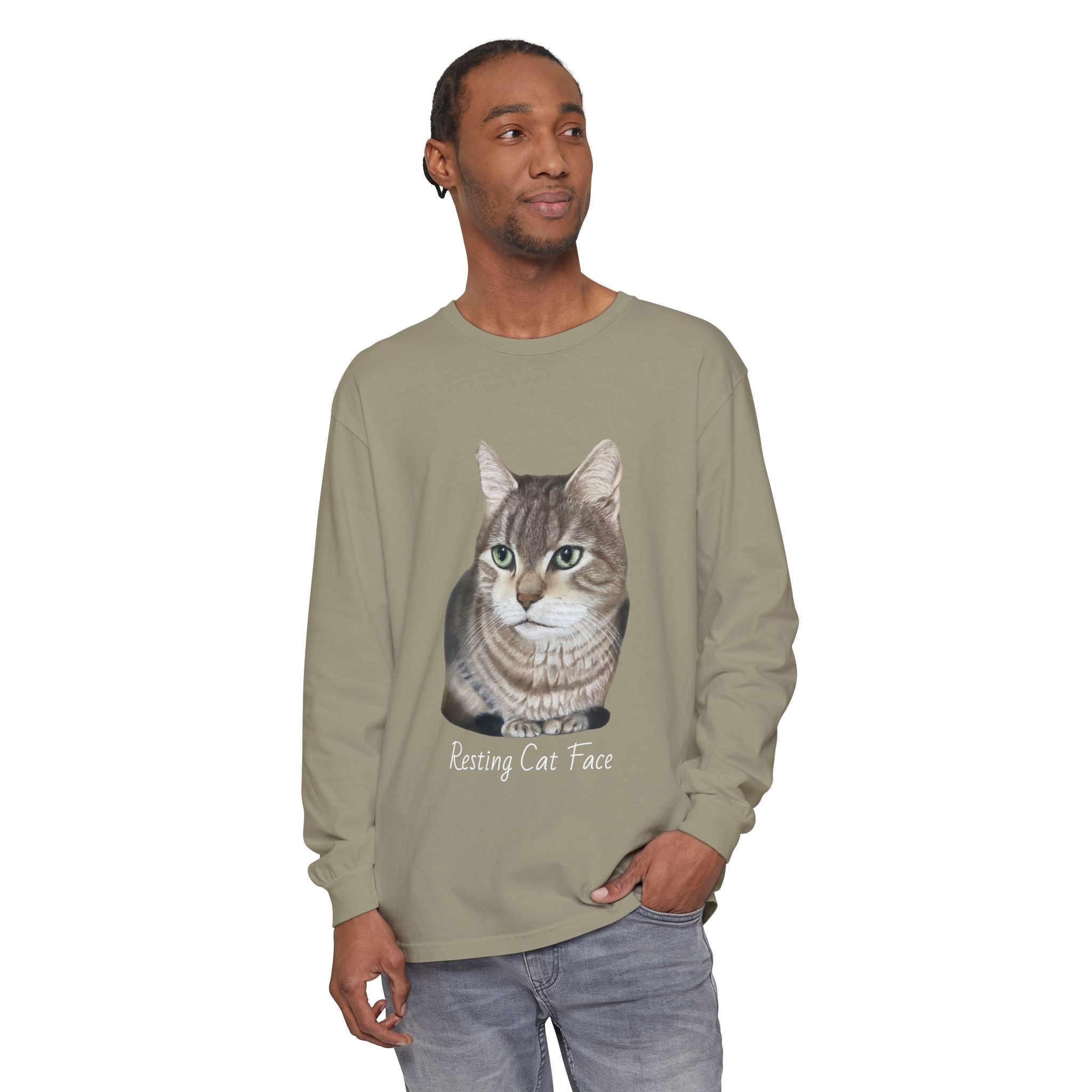 Resting Cat Face Long Sleeve T-Shirt | Soft Unisex Tee, Cat Lover Gift, Cozy Sweatshirt, Animal Lover Apparel, Cute Graphic Tee