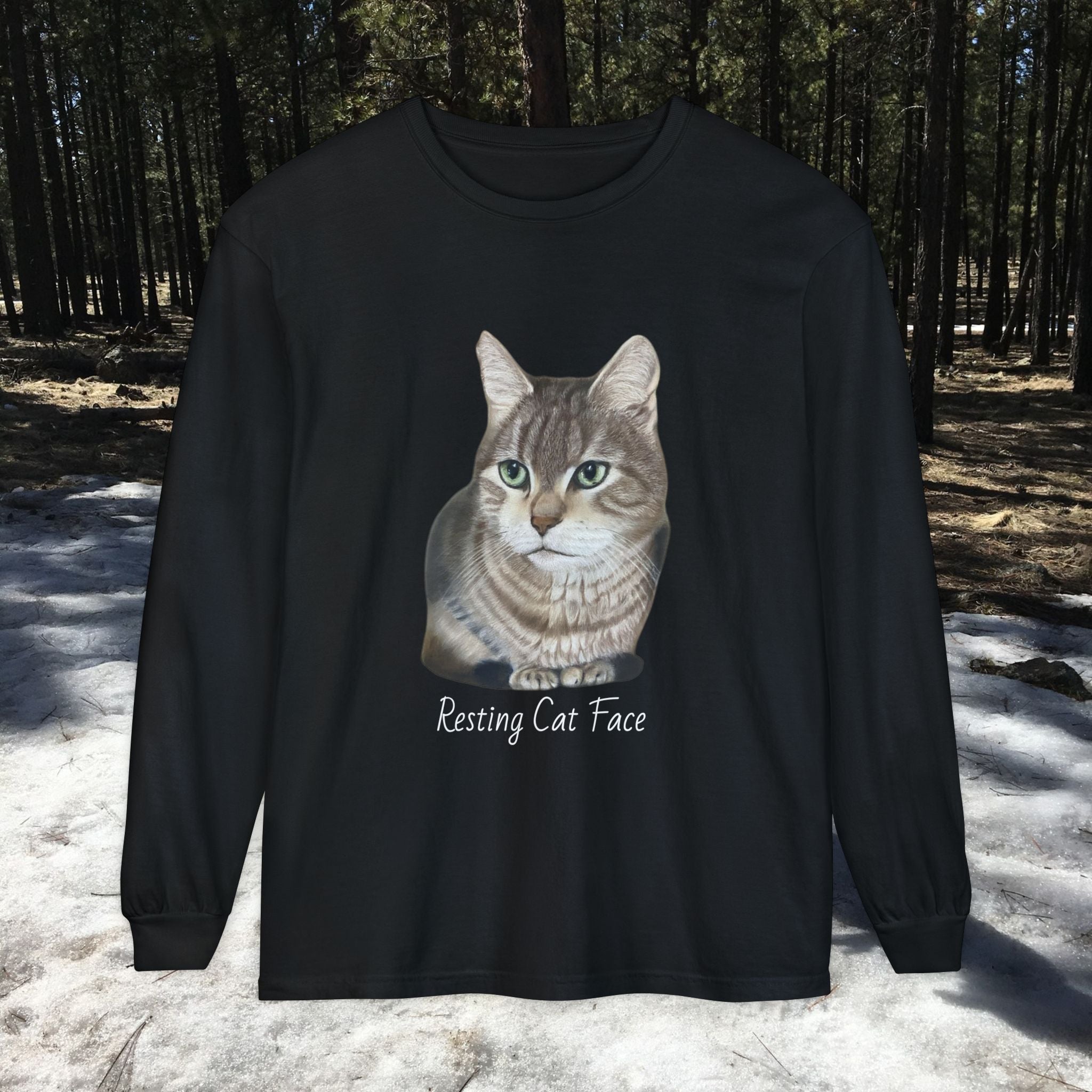 Resting Cat Face Long Sleeve T-Shirt | Soft Unisex Tee, Cat Lover Gift, Cozy Sweatshirt, Animal Lover Apparel, Cute Graphic Tee