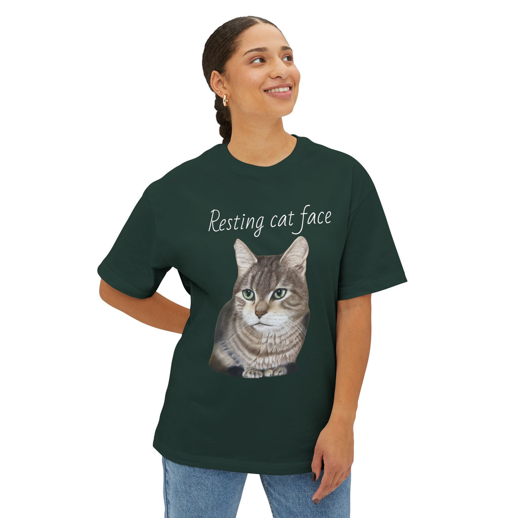 Resting Cat Face Oversized Tee, Unisex Cat Lover Shirt, Funny Pet T-Shirt, Gift for Cat Lovers, Casual Streetwear