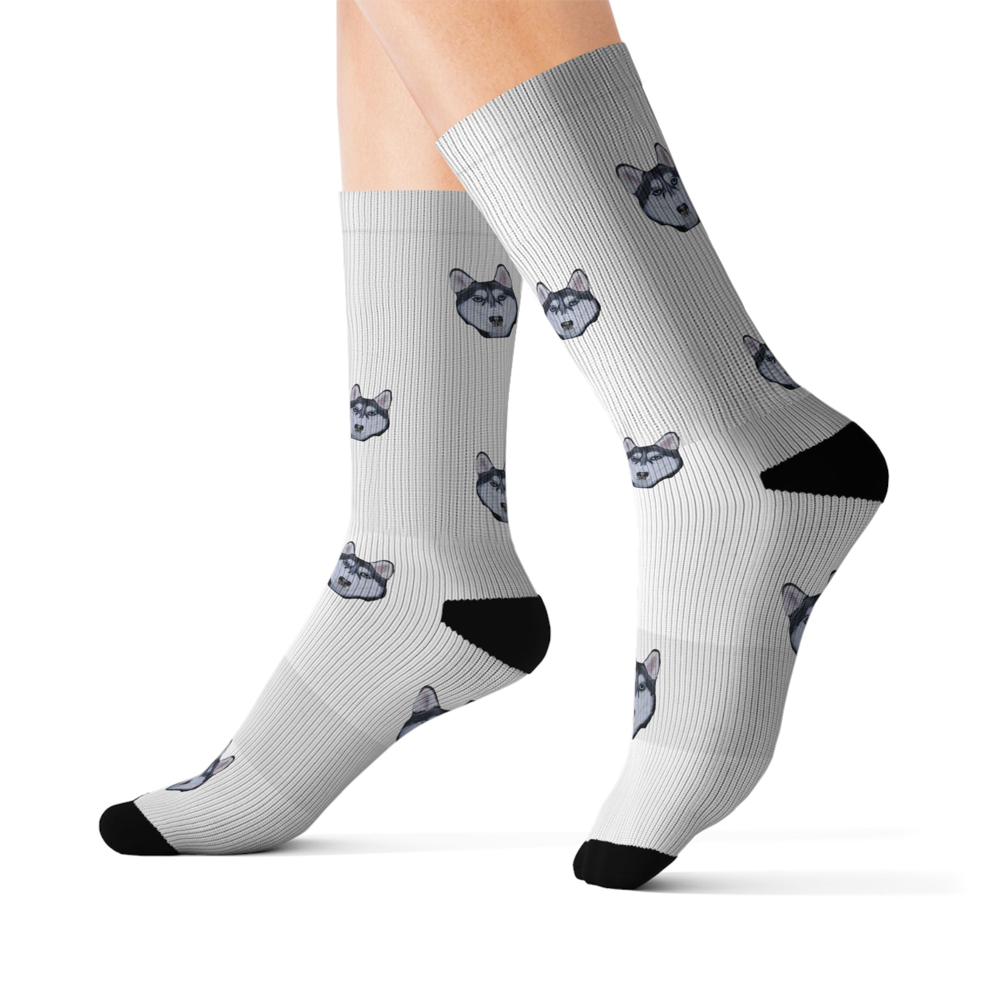 Husky Print Fleece Socks: Novelty Animal Lover Gift