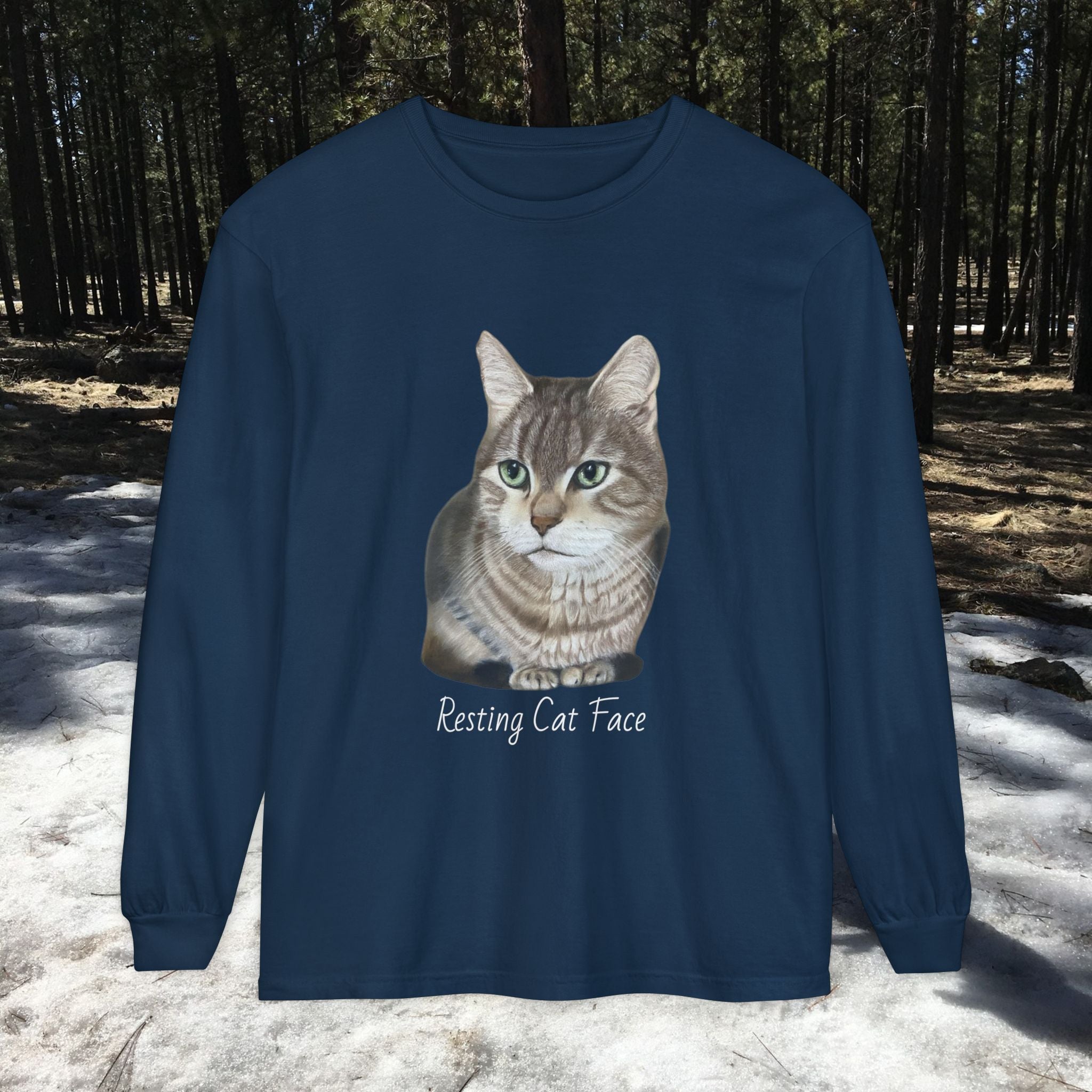 Resting Cat Face Long Sleeve T-Shirt | Soft Unisex Tee, Cat Lover Gift, Cozy Sweatshirt, Animal Lover Apparel, Cute Graphic Tee