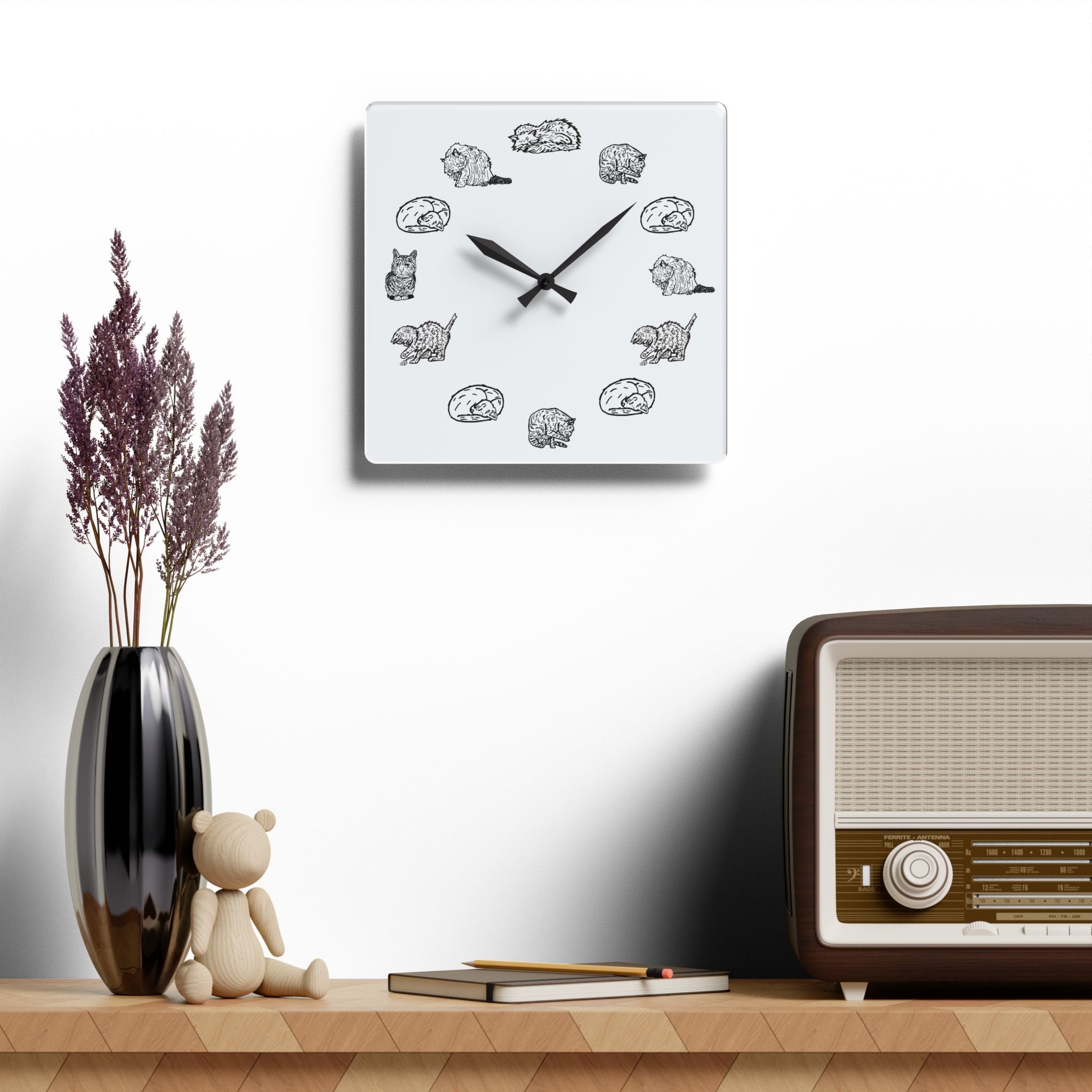 Whimsical Cat Acrylic Wall Clock, Cute Cat Decor, Pet Lover Gift, Unique Home Accessory, Home Decor, Nursery, Kids Clock