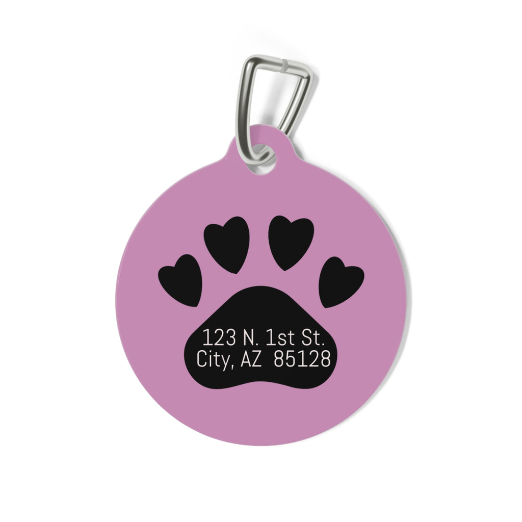 Pet Tag — Personalized Pink Floral Cat ID Tag with Paw Address