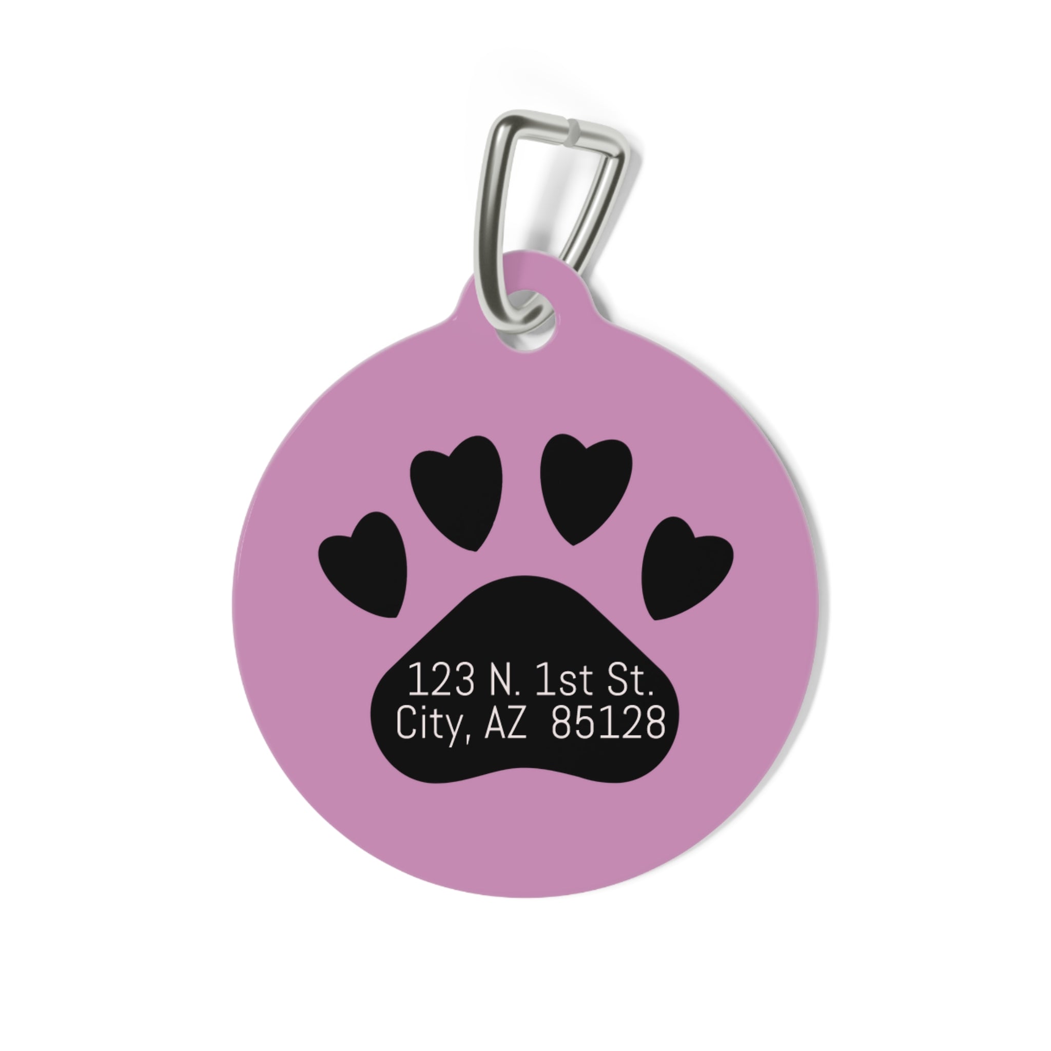 Pet Tag — Personalized Pink Floral Cat ID Tag with Paw Address
