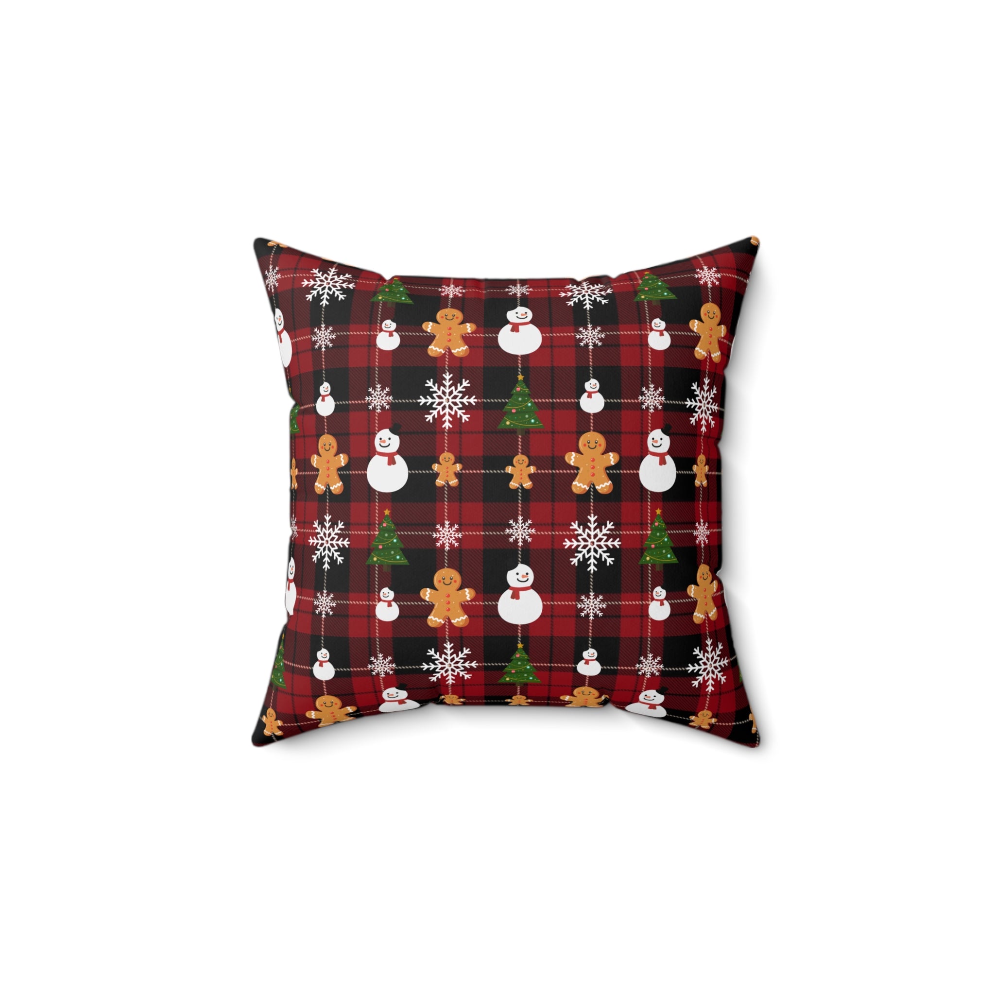 Buffalo Plaid Gingerbread Snowman Pillow | Christmas Throw Pillow