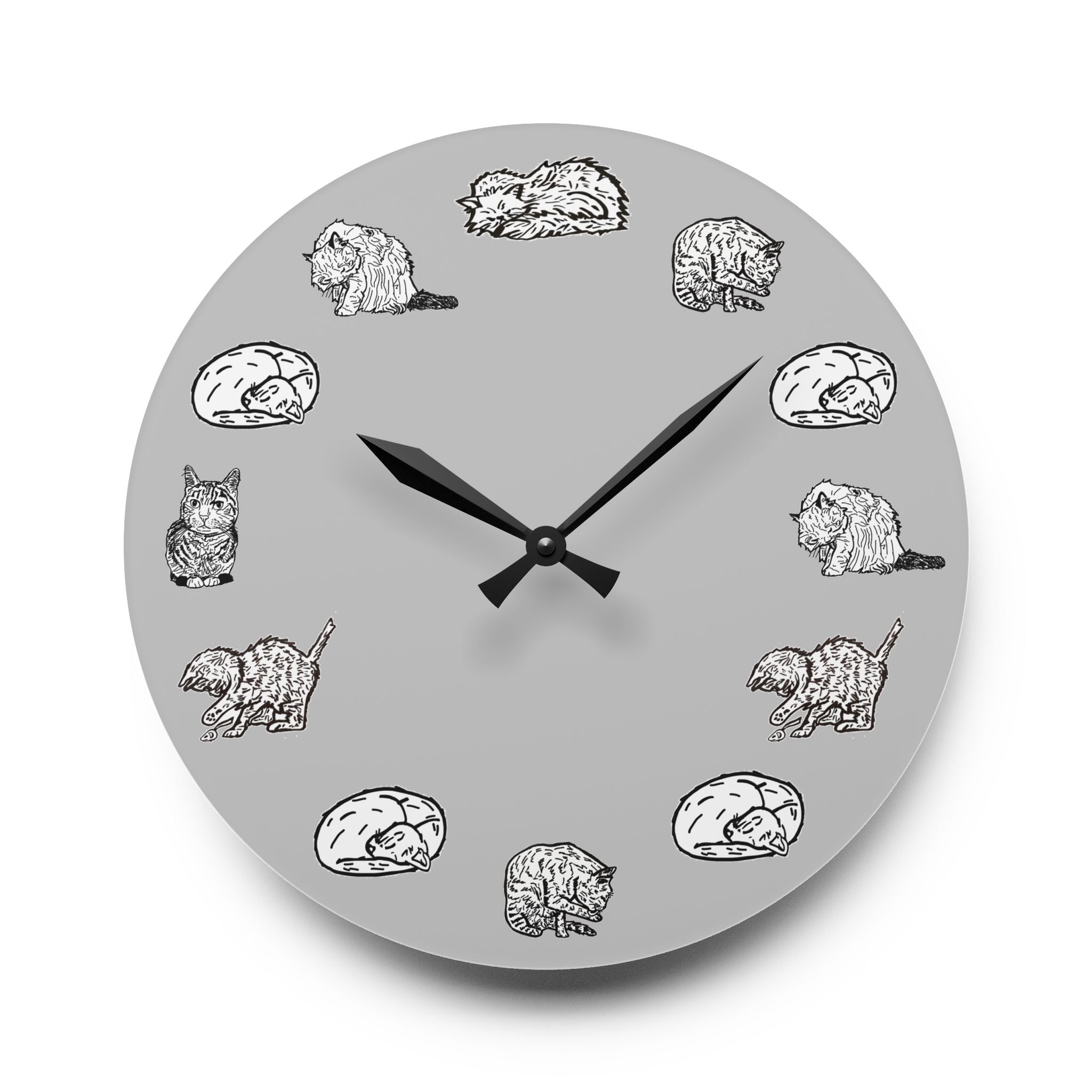 Gray Cat Wall Clock, Whimsical Nursery Decor, Acrylic Clock