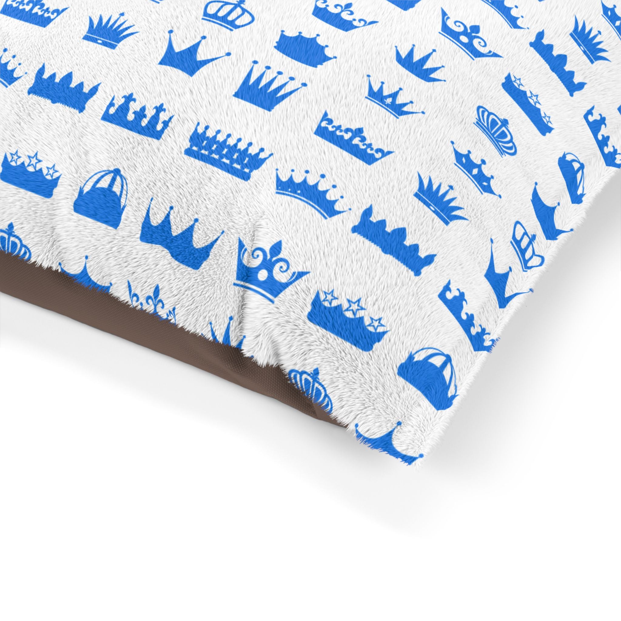 Royal Crown Pet Bed – Blue Plush Dog/Cat Cushion